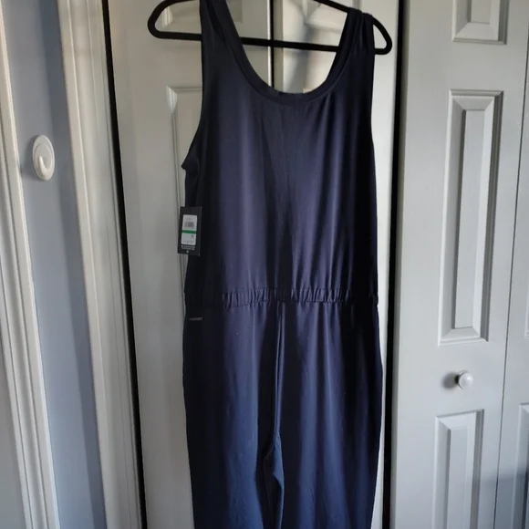 Andrew Marc Stretch Cotton Navy Jumpsuit L - Picture 10 of 11